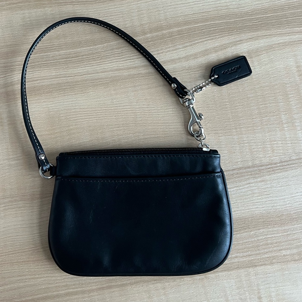 Black leather Coach Wallet Wristlet with front pouch